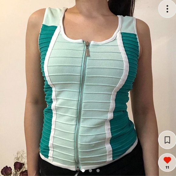 Nordstrom Tops - Y2K zip up tank top turqoise green colorblock bandage style S
